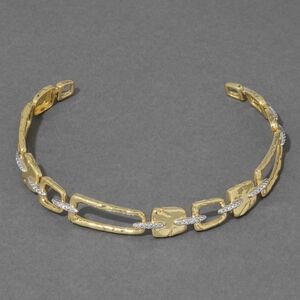 Alexis Bittar gold crystal pave square link collar necklace